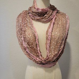 Pink/Tan with Silver Accents, Cowl Scarf. Excellent Condition!